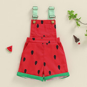 0-6Y Little Girls nyári overál Görögdinnye mintás függőnadrág zsebekkel Ujjatlan Romoer Jumpsuit gyerekruhák