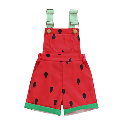0-6Y Little Girls nyári overál Görögdinnye mintás függőnadrág zsebekkel Ujjatlan Romoer Jumpsuit gyerekruhák