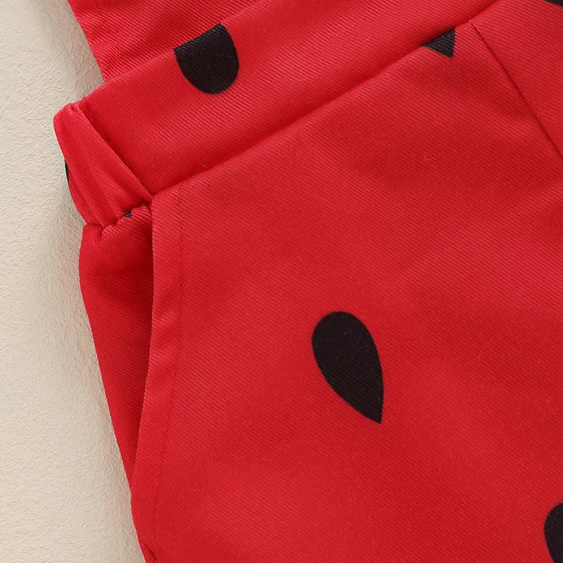 0-6 г. Летни гащеризони за малки момичета Къси панталони с тиранти с щампа диня и джобове Без ръкави Romoer Гащеризон Детски дрехи