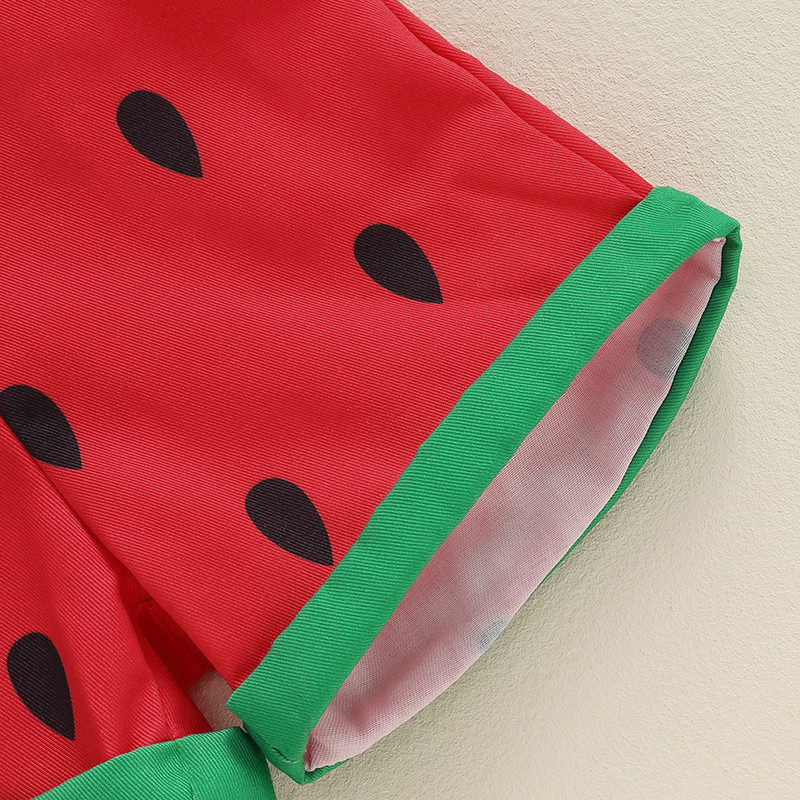 0-6 г. Летни гащеризони за малки момичета Къси панталони с тиранти с щампа диня и джобове Без ръкави Romoer Гащеризон Детски дрехи