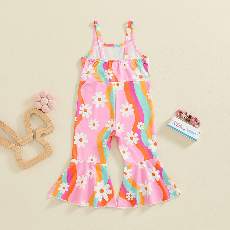 Бебе, деца, момичета, гащеризон с флорален принт, 2024 г. Гащеризони с дълги панталони с презрамка за малки деца, Ежедневни гащеризони за момичета, облекло
