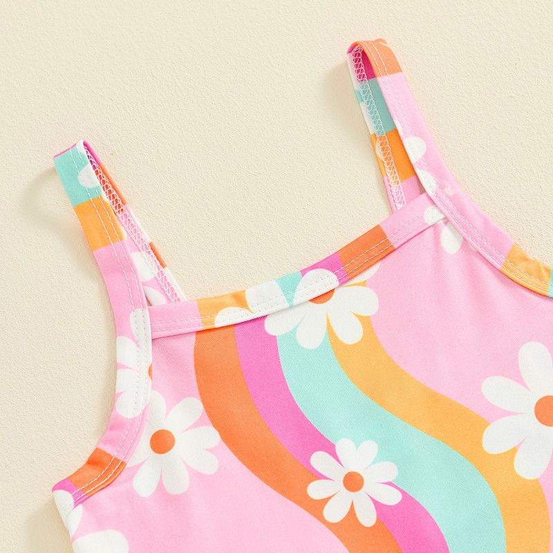 Бебе, деца, момичета, гащеризон с флорален принт, 2024 г. Гащеризони с дълги панталони с презрамка за малки деца, Ежедневни гащеризони за момичета, облекло