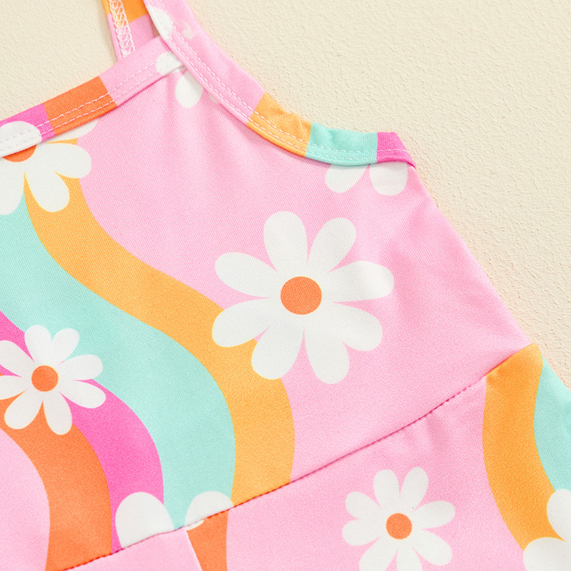 Бебе, деца, момичета, гащеризон с флорален принт, 2024 г. Гащеризони с дълги панталони с презрамка за малки деца, Ежедневни гащеризони за момичета, облекло