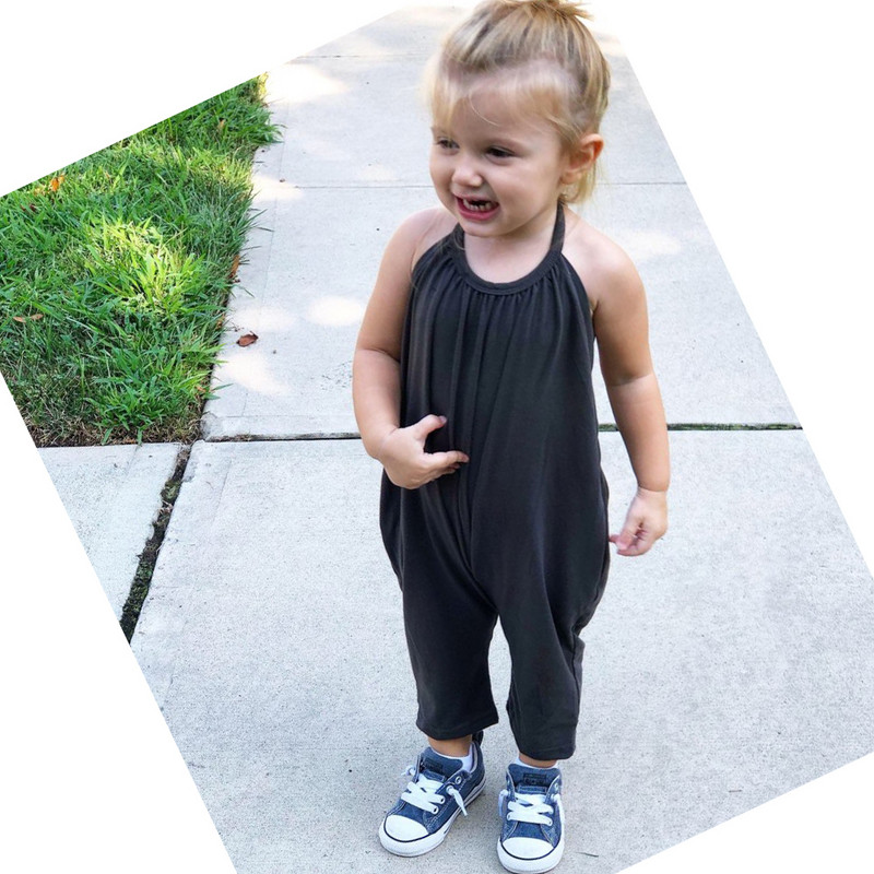 2024 Прохождащи момичета Летен гащеризон Дрехи Детски Бебешки плътни памучни горни дрехи Боди Детски харем Панталони С презрамка на гърба Цели части