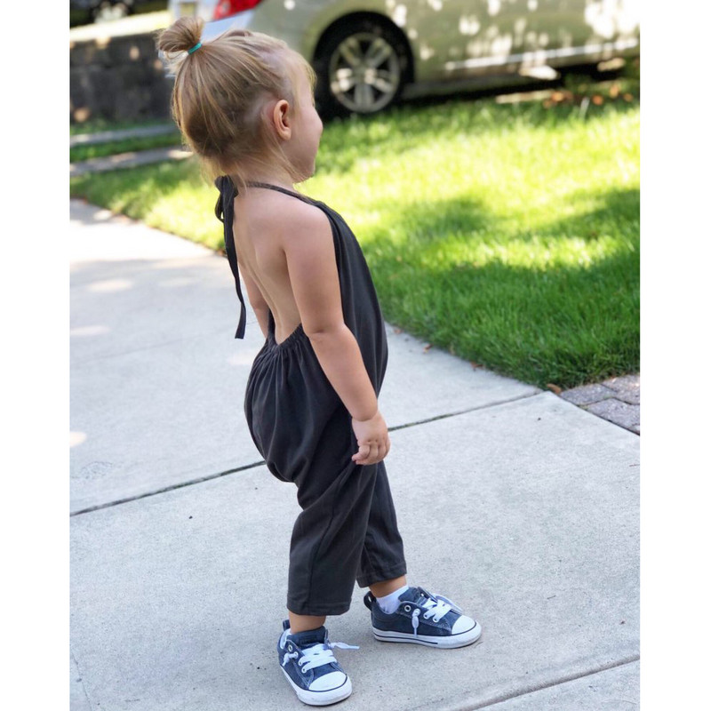 2024 Прохождащи момичета Летен гащеризон Дрехи Детски Бебешки плътни памучни горни дрехи Боди Детски харем Панталони С презрамка на гърба Цели части