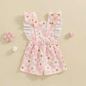 Καλοκαιρινή βρεφική παιδική φόρμα για μωρά για κοριτσάκια με λουλουδάτο τύπωμα Παιδικά βολάν Εξώπλατα casual μαλακά κοντομάνικα φορμάκια