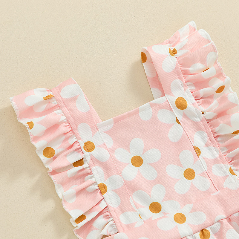 Летни детски гащеризони за бебета и малки деца Бебешки гащеризони с флорални принтове Деца с волани без гръб Ежедневни меки комбинезони с къс ръкав