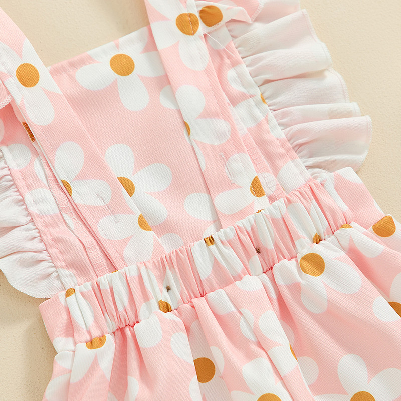 Летни детски гащеризони за бебета и малки деца Бебешки гащеризони с флорални принтове Деца с волани без гръб Ежедневни меки комбинезони с къс ръкав