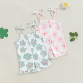 Citgeett Summer Kids Tipegő Lányok Jumpsuit Fodrok Ujjatlan Virágmintás Fűző Szíj Rövidnadrágok Játszóruha Ruhák