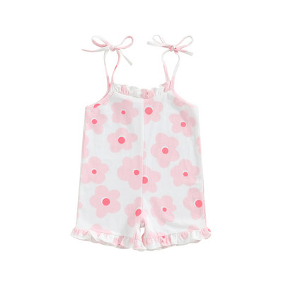 Citgeett Summer Kids Tipegő Lányok Jumpsuit Fodrok Ujjatlan Virágmintás Fűző Szíj Rövidnadrágok Játszóruha Ruhák