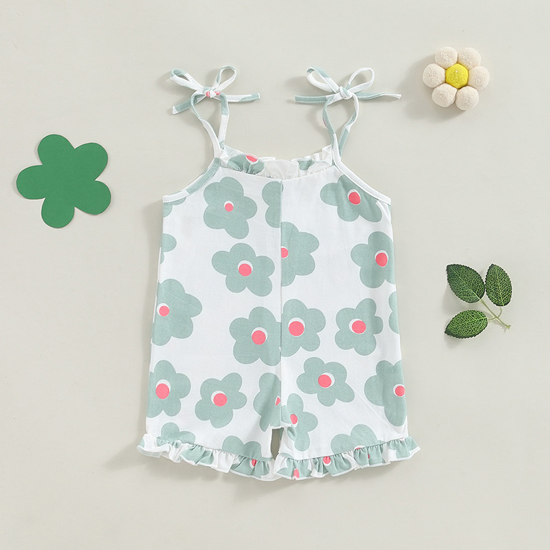 Citgeett Summer Kids Toddler Girls Гащеризон с волани Без ръкави Къси панталони с каишка с щампа на цветя Облекло за игра