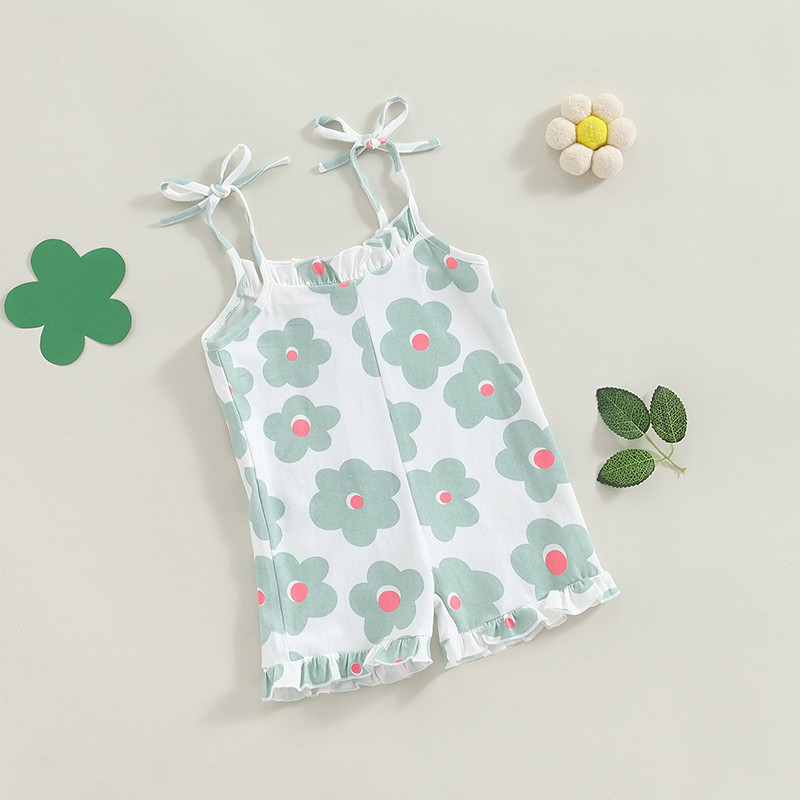 Citgeett Summer Kids Toddler Girls Гащеризон с волани Без ръкави Къси панталони с каишка с щампа на цветя Облекло за игра