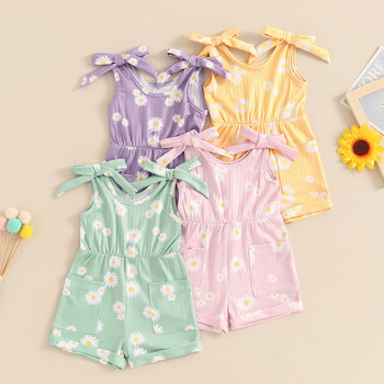 Αμάνικα Παιδικά Καλοκαιρινά Ρούχα Μικρά Κοριτσίστικα Σορτς Σορτς Casual Daisy 3D Φιόγκοι με ραβδώσεις Romper για βρέφη