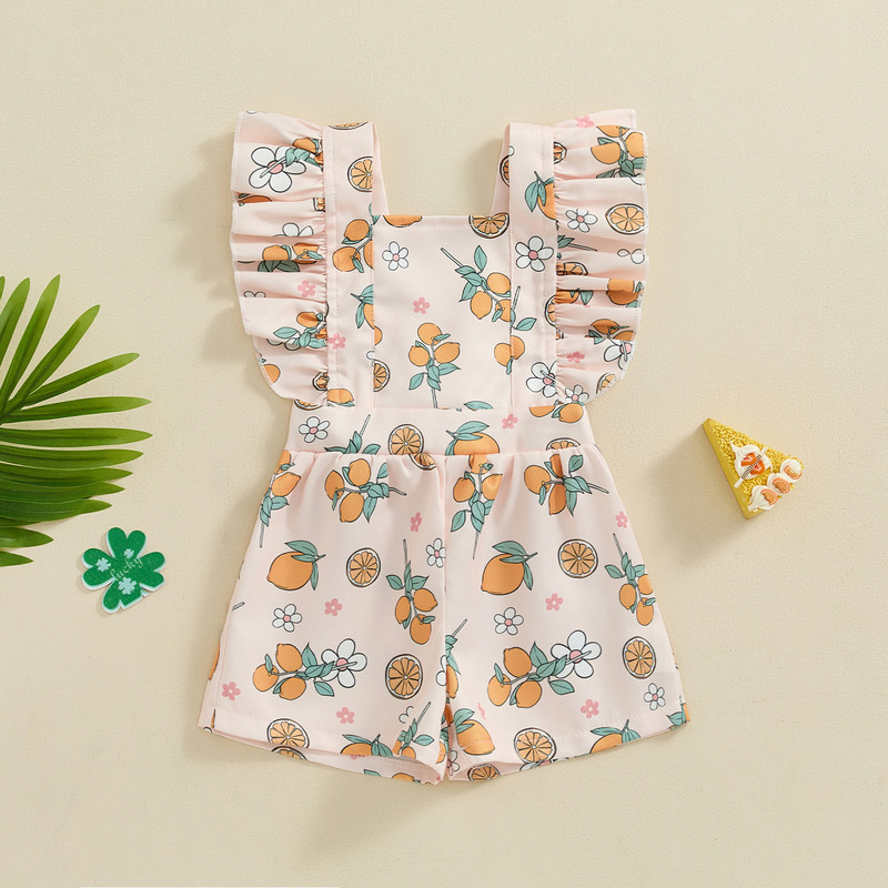 Летни гащеризони за бебета и момичета Прекрасни бодита с щампи на цветя Прекрасни къси гащеризони с летни ръкави без гръб Детски гащеризон