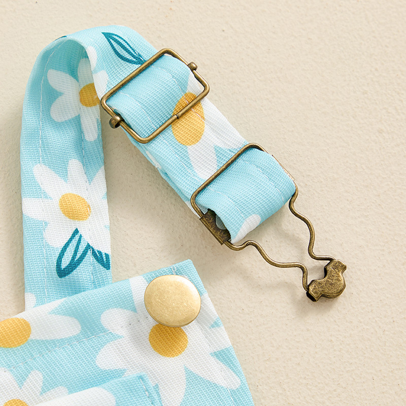 1-6 години гащеризон с тиранти за момиче, флорален принт, джоб отпред, къси гащеризони без ръкави за момичета