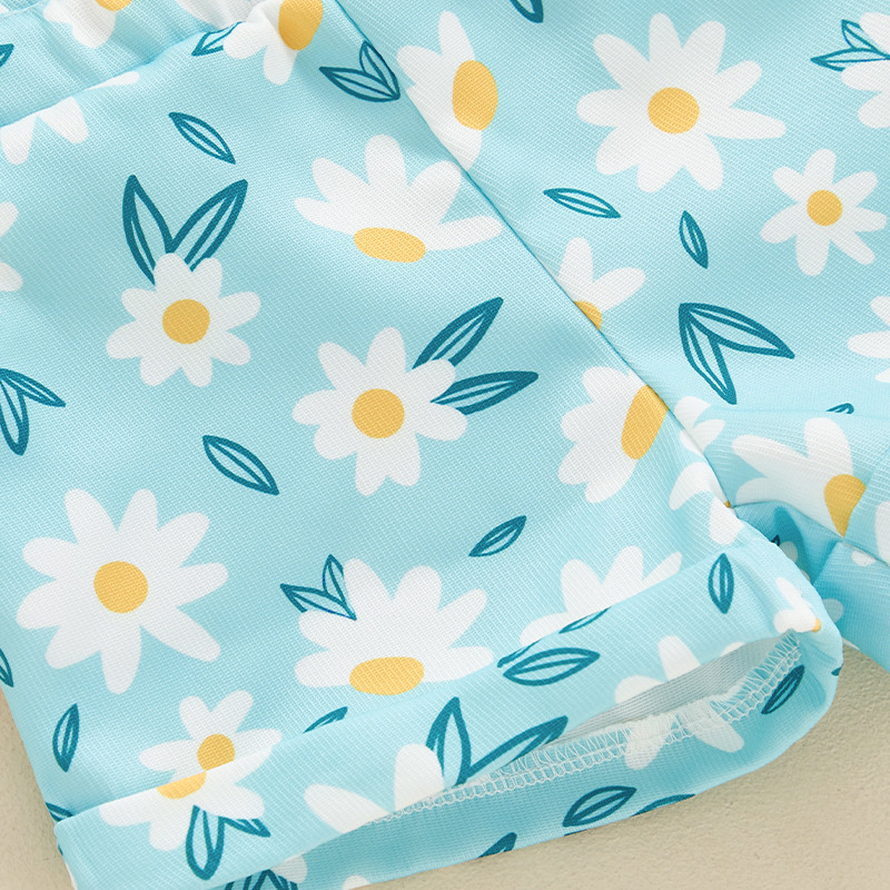 1-6 години гащеризон с тиранти за момиче, флорален принт, джоб отпред, къси гащеризони без ръкави за момичета