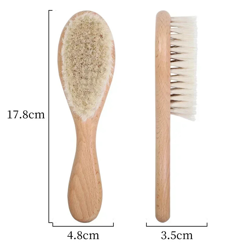 Нова грижа за бебето Чиста естествена вълна Бебешка дървена четка Четка за гребен Бебешка четка за коса Четка за коса за новородени Гребен за бебета Масажор за глава