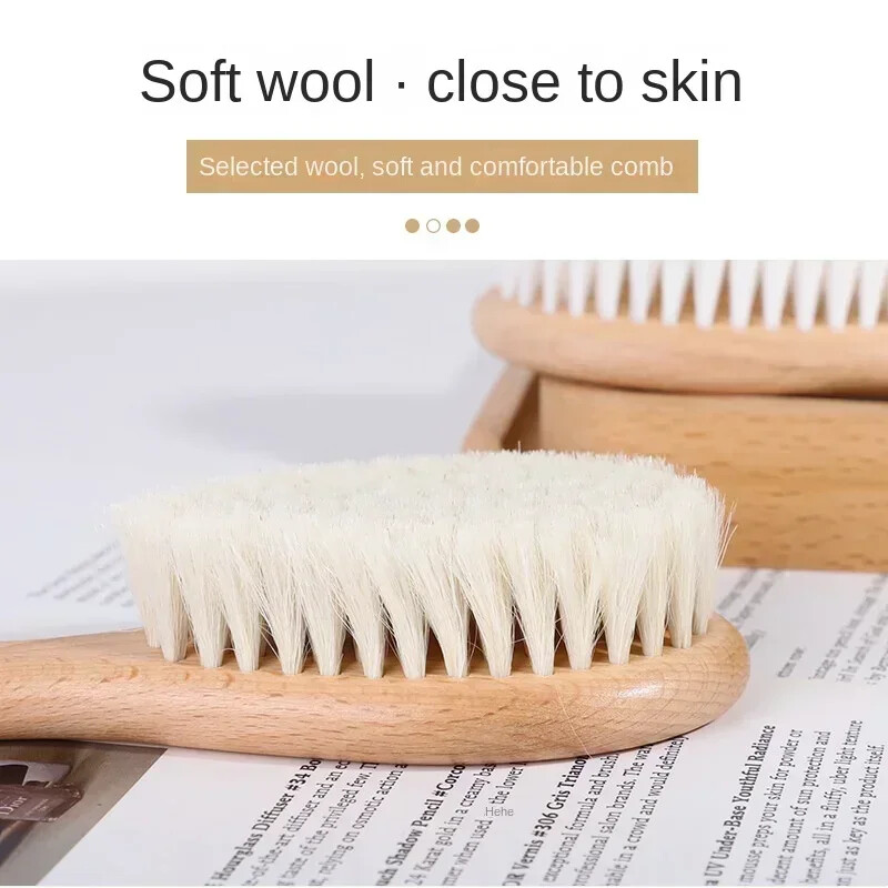 Нова грижа за бебето Чиста естествена вълна Бебешка дървена четка Четка за гребен Бебешка четка за коса Четка за коса за новородени Гребен за бебета Масажор за глава
