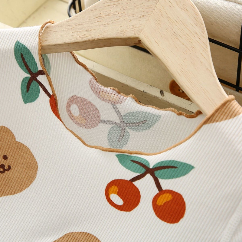 Koreai kislány ruhák nyári gyerekeknek új pizsama szett aranyos cseresznye póló rövid ujjú felsők rövidnadrág 2 DB kisgyermek csecsemő nappali ruha