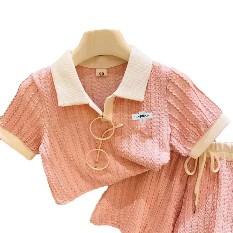 Бебешки момичета Сладък комплект сладки дрехи Детски ежедневен комплект панталони с къс ръкав Лято Нови детски удобства Модно спортно облекло 2-10 г.