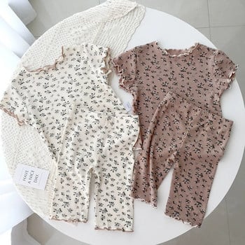 Καλοκαίρι 2024 Νέα κοριτσίστικα ρούχα για το σπίτι Κοστούμια κοντομάνικο φλοράλ κοστούμι μωρό Σετ δύο τεμαχίων Κορεατική έκδοση Πιτζάμες Κοστούμι για σπίτι