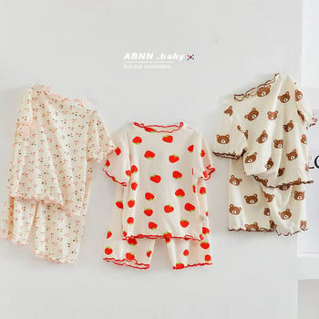Καλοκαίρι 2024 Νέα κοριτσίστικα ρούχα για το σπίτι Κοστούμια κοντομάνικο φλοράλ κοστούμι μωρό Σετ δύο τεμαχίων Κορεατική έκδοση Πιτζάμες Κοστούμι για σπίτι