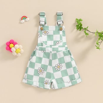 2024-03-19 Lioraitiin Μικρή φόρμα για κοριτσάκι Κοντή σκακιέρα με λουλουδάτο τύπωμα Καλοκαιρινή αμάνικη φόρμα για κορίτσια Ρούχα