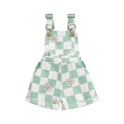 2024. 03. 19. Lioraitiin kisgyermek kislány overál rövid sakktábla virágmintás nyári ujjatlan nadrágos jumpsuit lányoknak