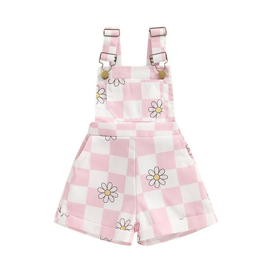 2024. 03. 19. Lioraitiin kisgyermek kislány overál rövid sakktábla virágmintás nyári ujjatlan nadrágos jumpsuit lányoknak