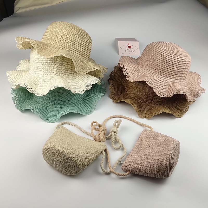 Лятна детска сламена чанта Сламена шапка Сладка мини плажна чанта Момчета и момичета Чанти през рамо през рамо Малки слънчеви шапки Детско портмоне за монети