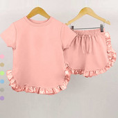 Nyári Kids Little Sweet Girls Ruhakészletek Pamut Luxus Háztartási Ruha Top+Shortok Gyerekruhák Tipegő Babaruhák Öltöny 2db