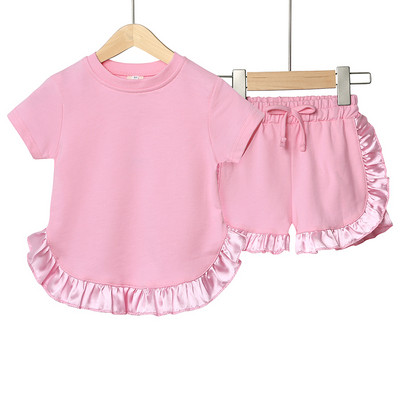 Nyári Kids Little Sweet Girls Ruhakészletek Pamut Luxus Háztartási Ruha Top+Shortok Gyerekruhák Tipegő Babaruhák Öltöny 2db