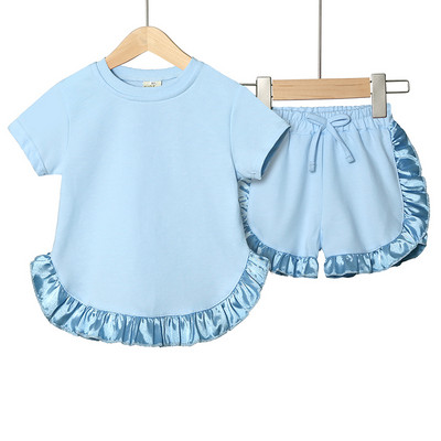 Nyári Kids Little Sweet Girls Ruhakészletek Pamut Luxus Háztartási Ruha Top+Shortok Gyerekruhák Tipegő Babaruhák Öltöny 2db