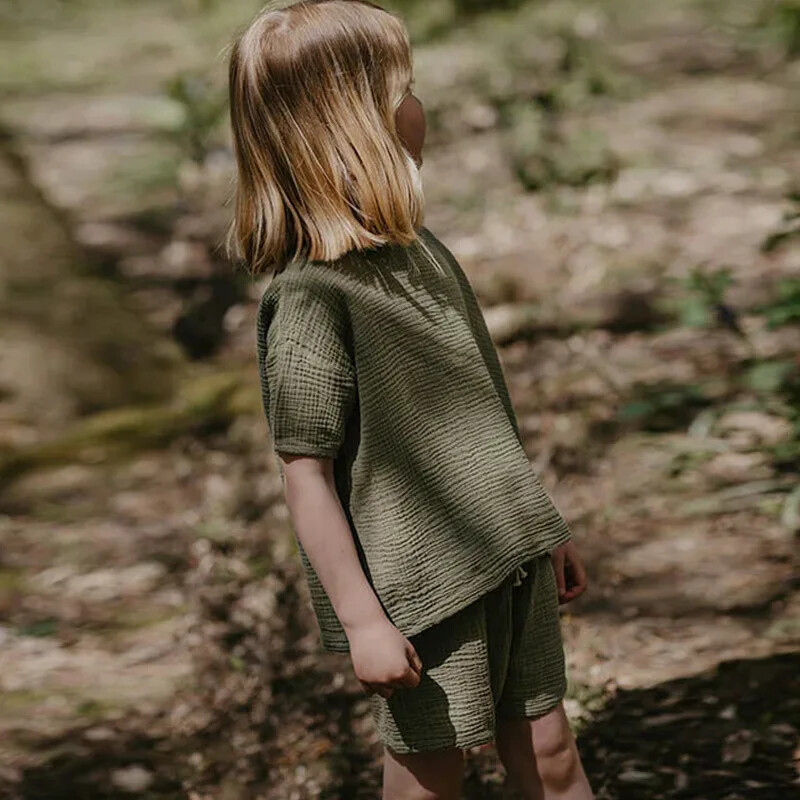 Летен комплект за момичета Муселин Памучна риза и къси панталони Комплект за деца Ежедневни детски свободни комплекти