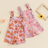Divat Gyerek Gyerek Lány Ujjatlan Overall Rövidnadrág Százszorszép/napraforgó Pillangómintás Zseb elülső függőnadrág Jumpsuits Rövidnadrág