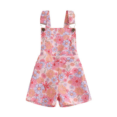 Divat Gyerek Gyerek Lány Ujjatlan Overall Rövidnadrág Százszorszép/napraforgó Pillangómintás Zseb elülső függőnadrág Jumpsuits Rövidnadrág