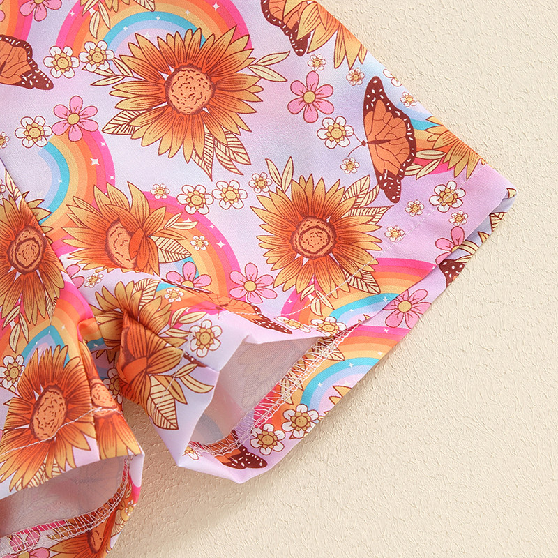 Модни детски гащеризони за момичета, къси гащеризони без ръкави Маргаритки/слънчогледови пеперуди, джоб с предни тиранти, гащеризони, шорти