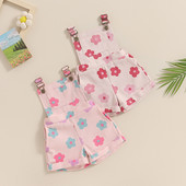 Lioraitiin Kid Baby Girl Overall Rövidnadrág Virágos zsebes elülső ujjatlan, függőnadrágos Jumpsuit állítható vállpánttal