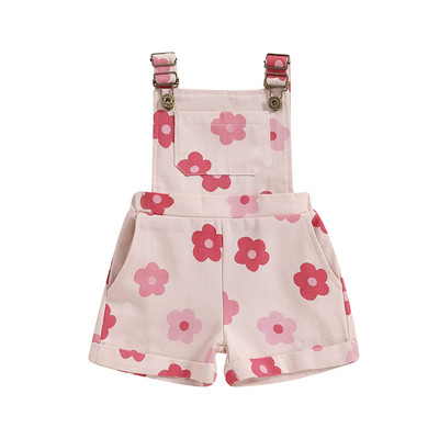 Lioraitiin Kid Baby Girl Overall Rövidnadrág Virágos zsebes elülső ujjatlan, függőnadrágos Jumpsuit állítható vállpánttal