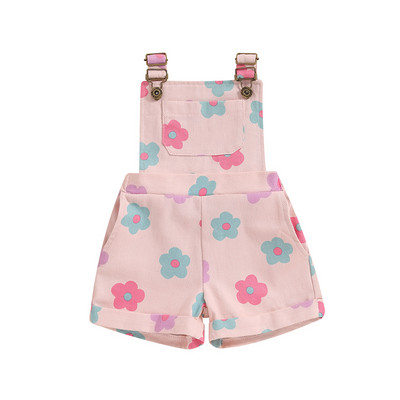 Lioraitiin Kid Baby Girl Overall Rövidnadrág Virágos zsebes elülső ujjatlan, függőnadrágos Jumpsuit állítható vállpánttal
