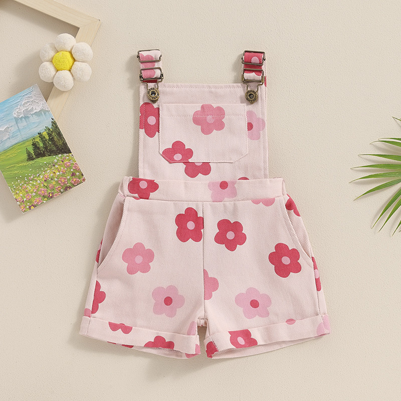 Детски гащеризон за момиче Lioraitiin Къси гащеризони с флорални джобове отпред без ръкави и тиранти с регулируема презрамка