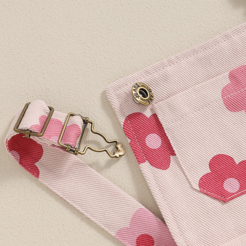 Детски гащеризон за момиче Lioraitiin Къси гащеризони с флорални джобове отпред без ръкави и тиранти с регулируема презрамка