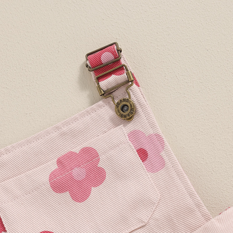 Детски гащеризон за момиче Lioraitiin Къси гащеризони с флорални джобове отпред без ръкави и тиранти с регулируема презрамка