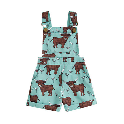 Retro Gyerek Gyerek Lány Nyári Overall Állatmintás Ujjatlan Hátsó Gombos Zsebszíj Jumpsuitek Rövidek Esztétikus nadrágok