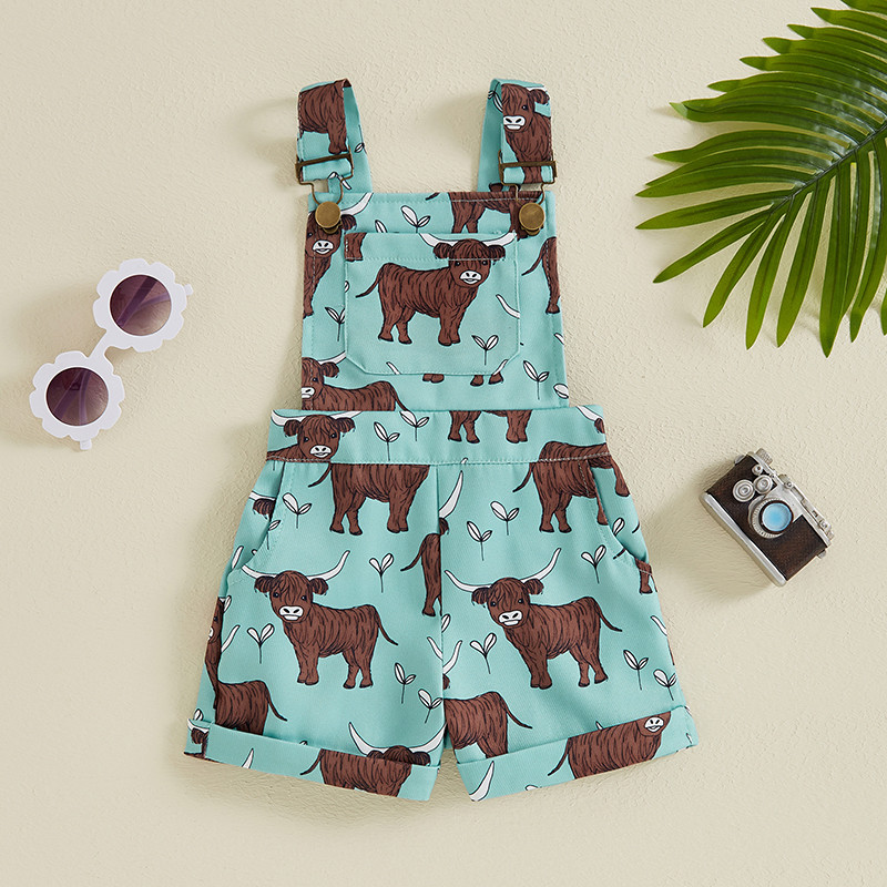 Ретро Деца Деца Момичета Летни гащеризони Животински принт Без ръкави Без гръб Копчета с джоб презрамка Гащеризони Къси панталони Естетични панталони