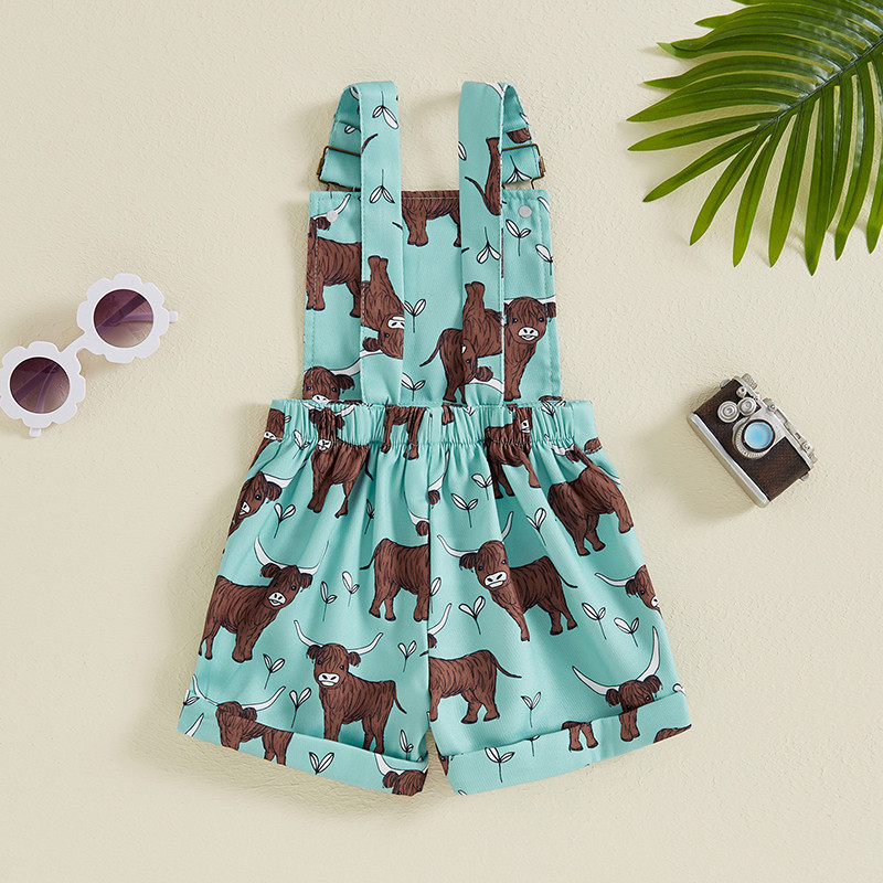 Ретро Деца Деца Момичета Летни гащеризони Животински принт Без ръкави Без гръб Копчета с джоб презрамка Гащеризони Къси панталони Естетични панталони