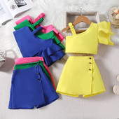 Pudcoco Kids Baby Girls rövidnadrág szett, Aszimmetrikus Ujjatlan Mellény Shorts Nyári 2 részes Solid Outfit 18M-6T