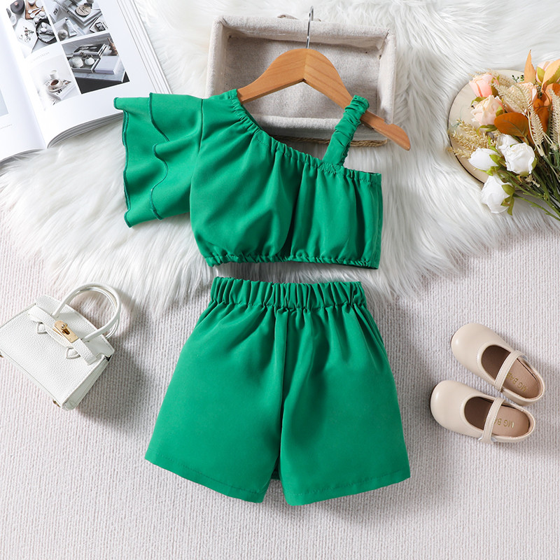 Детски къси панталони Pudcoco за бебета и момичета, асиметрична жилетка без ръкави с къси панталони, лятна плътна екипировка от 2 части, 18M-6T