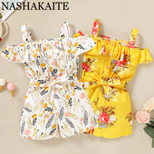 NASHAKAITE Lány Jumpsuit Fodros Vállalj Nyomtatás Övvel Tipegő Lány Jumpsuit Nyári Overall Gyerek Römper 1-4 éves korig