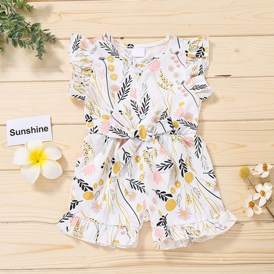 NASHAKAITE Lány Jumpsuit Fodros Vállalj Nyomtatás Övvel Tipegő Lány Jumpsuit Nyári Overall Gyerek Römper 1-4 éves korig